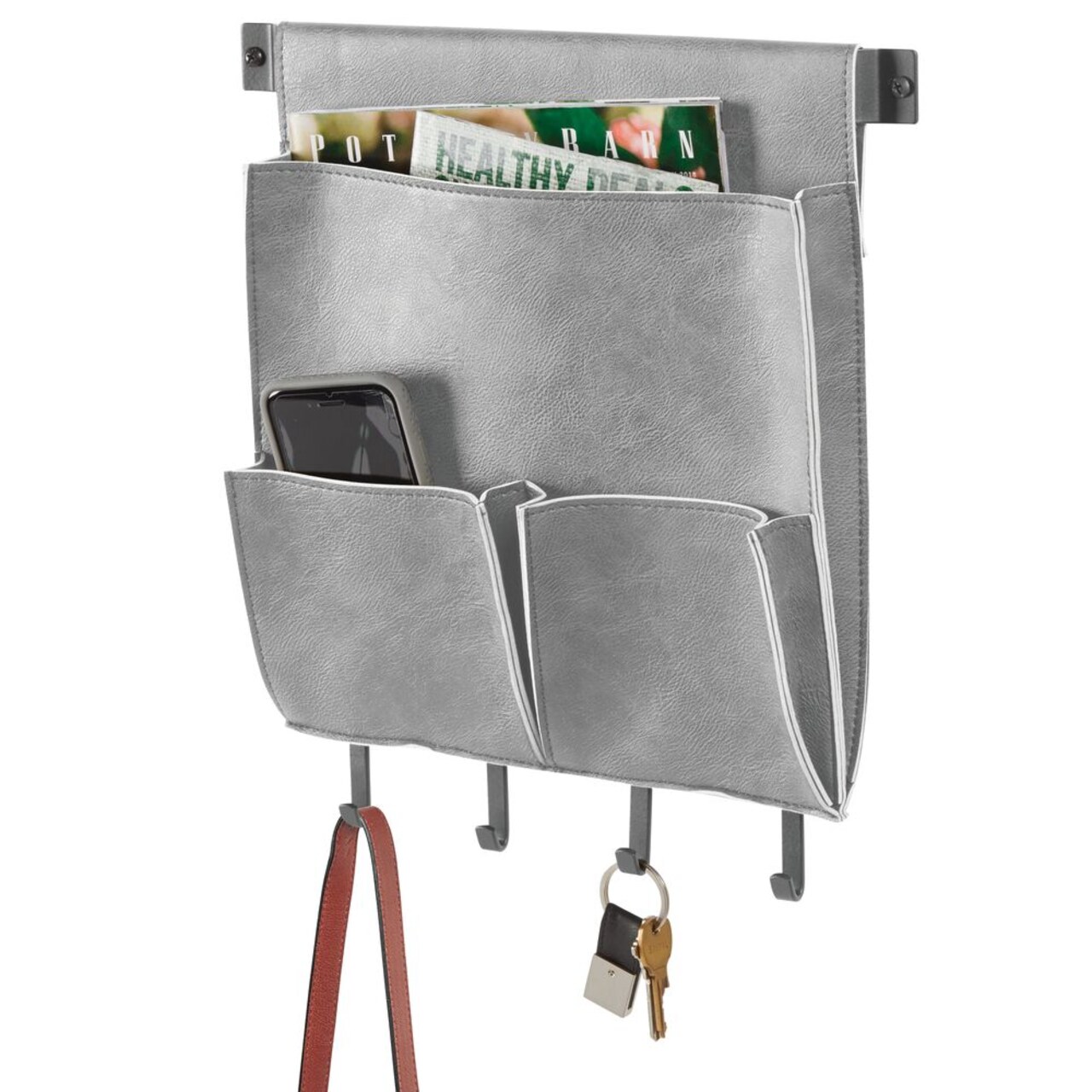 mDesign Wall Mount Leather Hanging Entryway Storage Mail Holder, 12.5" W